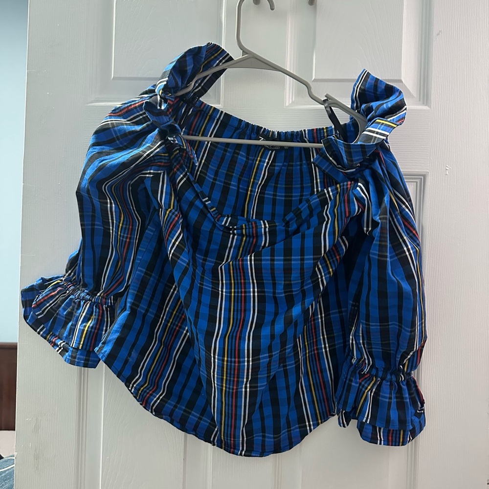 Blue Plaid Off-Shoulder Women's Top